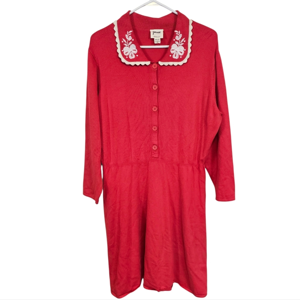 Joanie Bentia Vintage Inspired Floral Embroidered Collar Knitted Dress
